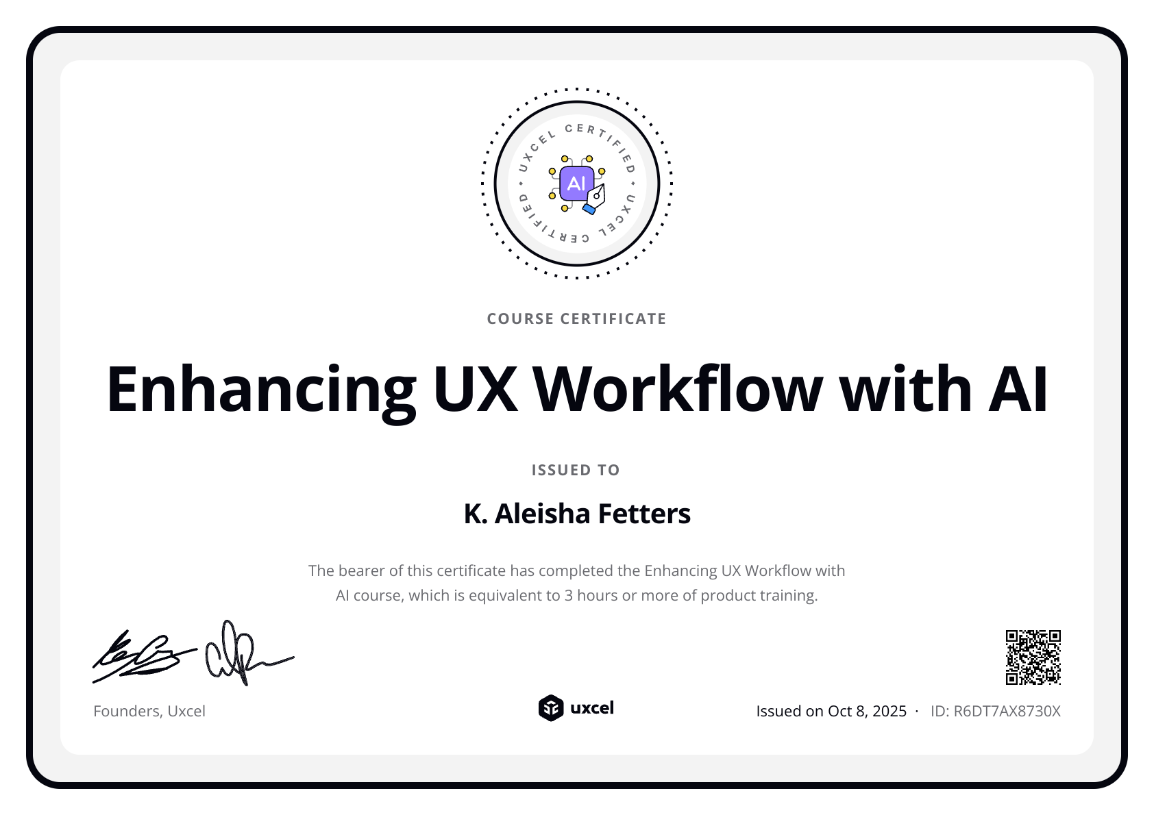 Aleisha's certificate
